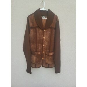 Vintage Men's Macy's Genuine Cowhide Split Leather Knitted Coat Sz Large